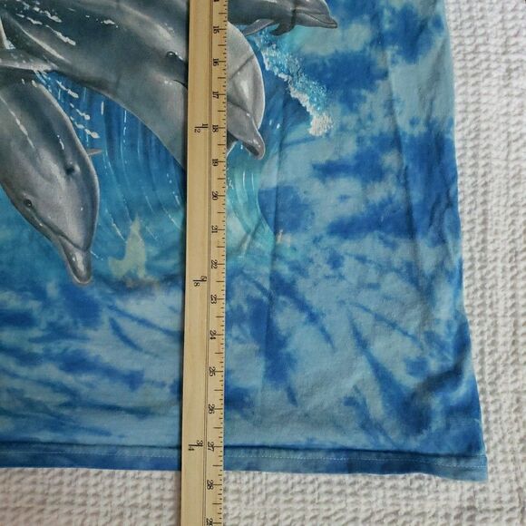 Animal Dolphins Shirt Blue All Over Print Ocean Nature Graphic Tee Size L - Picture 7 of 8